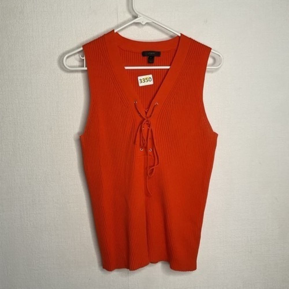 NWOT J. Crew Orange Ribbed Criss-Cross Front Ties V-Neck Sweater‎ Women M China